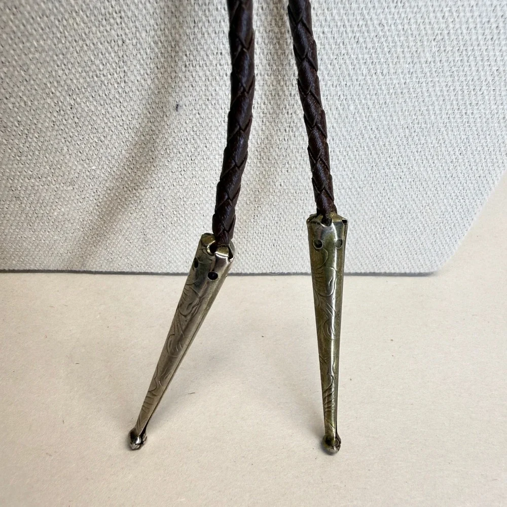 Vintage Eagle Head‎ Bolo Tie Braided Brown Cord Western Americana Gold Tone
